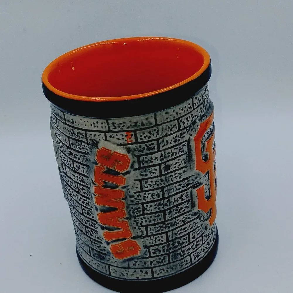 San Francisco Giants Raised SF Logo Ceramic Coffee Mug Gray Brick Design MLB